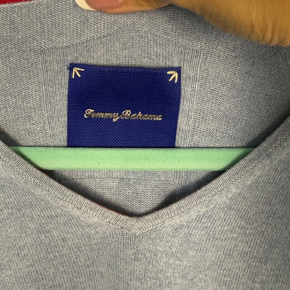 Tommy Bahama V-Neck Sweater Mens XL Blue Cotton Cashmere Blend Long Sleeve